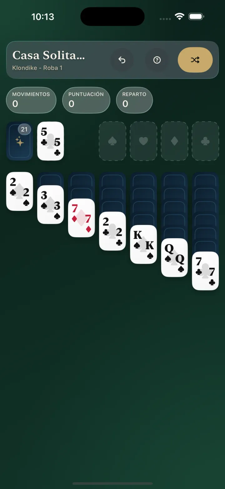 Una partida de Klondike de una carta en Casa Solitaire en iPhone